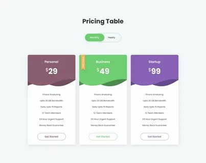 Pricing table design for web project Start Up Business, Business Person