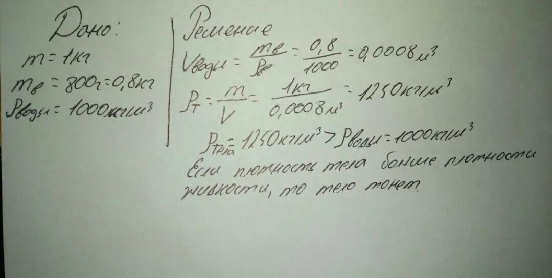 Тело массой 1 кг при полном погружении