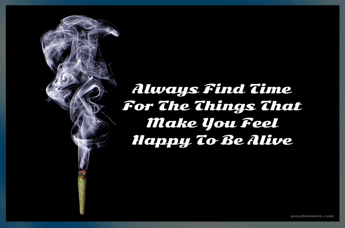 Will be alive. Always find time for the things that make you feel Happy to be Alive. Smoke Weed meme.