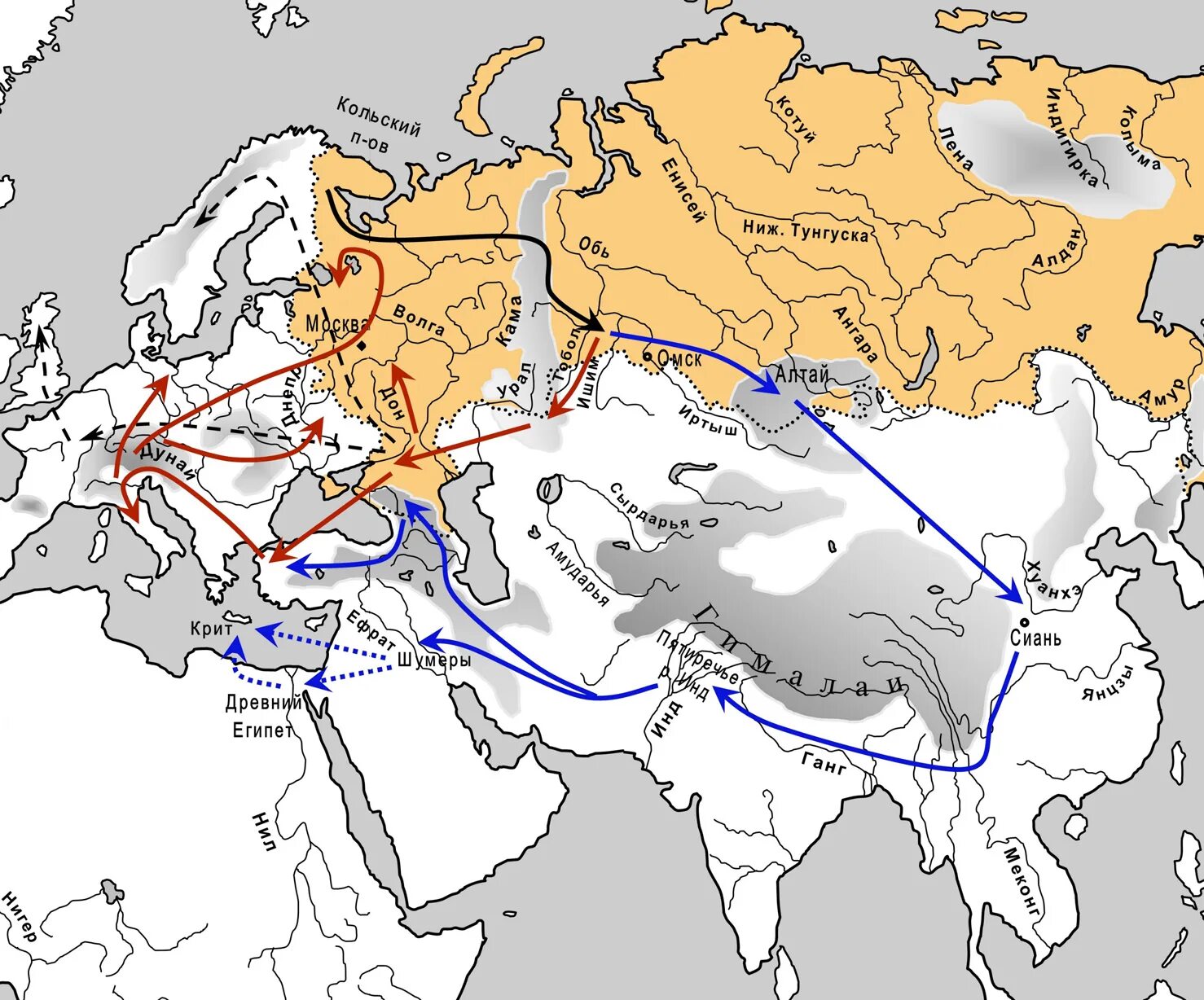 Миграция ариев в Индию карта. Расселение индоевропейцев арии. Расселение ариев карта. Пути миграции ариев. Древнейшие северной евразии