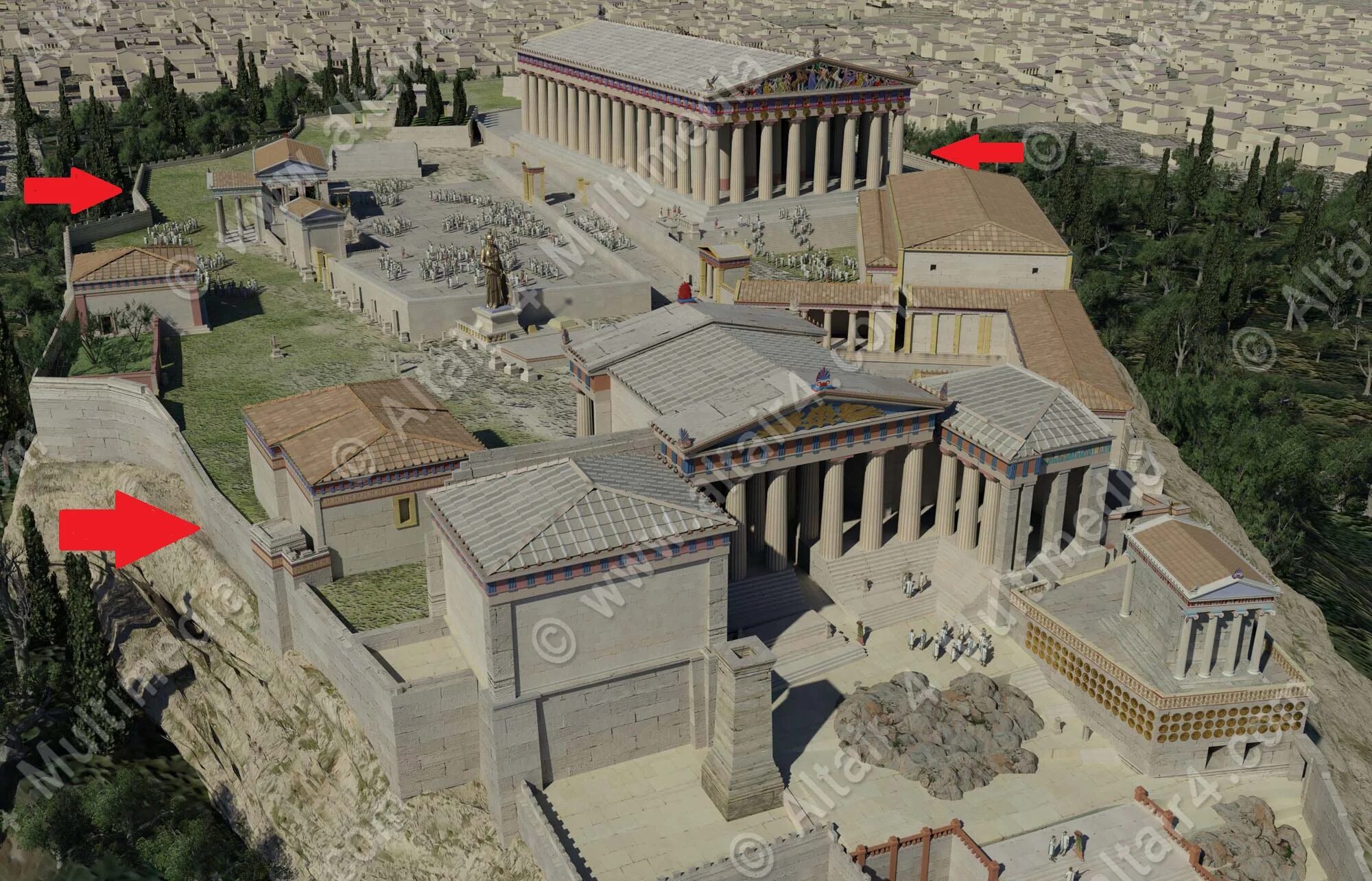 Где находится акрополь. Ансамбль Акрополя в Афинах. Афинский Акрополь реконструкция.