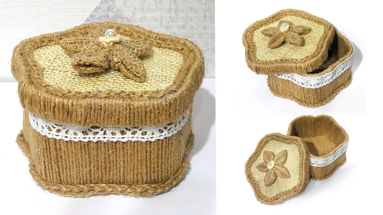 плетеная корзина bdi-27 (джут). шкатулка из бечевки. декор коробки из джута. коробочки из бечевки. коробочка из джута.