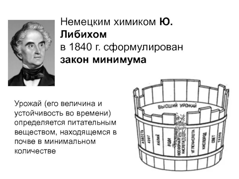 Закон минимума в экологии. Химик Юстус Либих. Либих вклад в экологию. Юстус Либих открытия. Юстус фон Либих открытия.