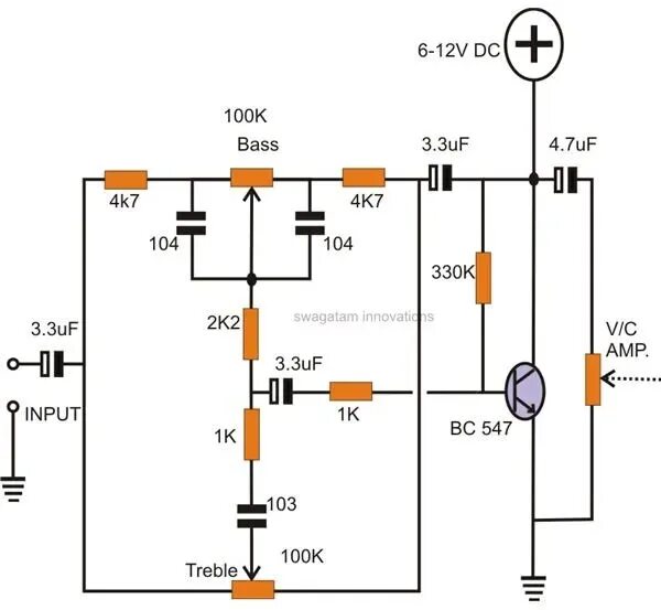 Регулятор для усилителя Volume Bass Treble. One knob Tone Control circuit. Усилитель Treble Bass. Bass Control схема.