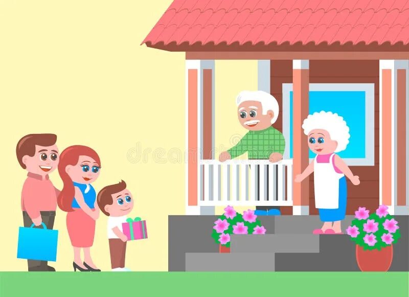 Visit рисунок. Grandparents House. House Family cartoon.