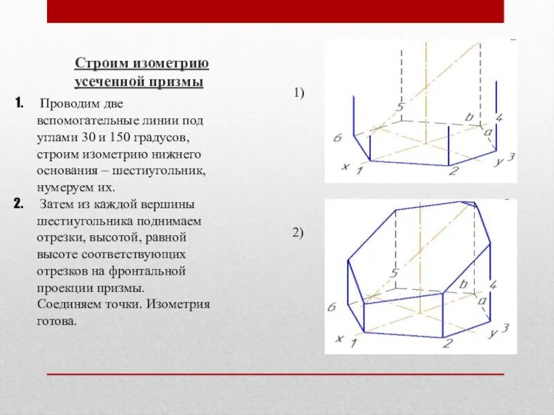 Сечение в изометрии. Усеченная призма инженерная графика. сечение призмы плоскостью инженерная графика. построение усеченной призмы. изометрия усеченной призмы.
