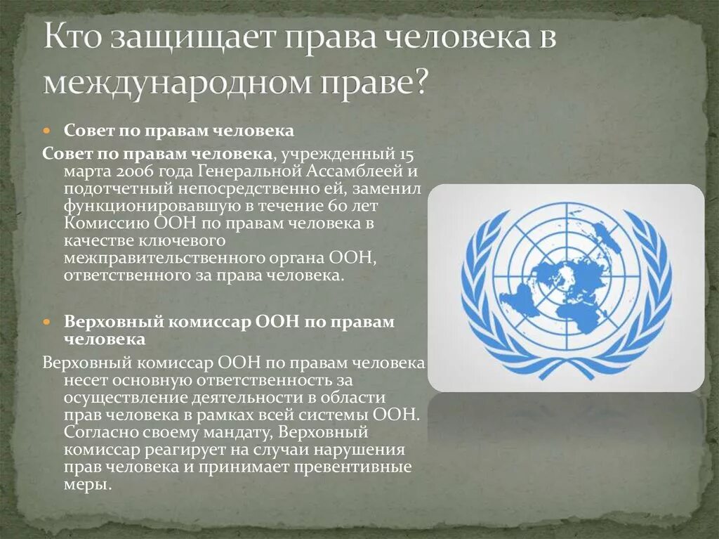 Международные организации. Международные организации защиты прав человека.