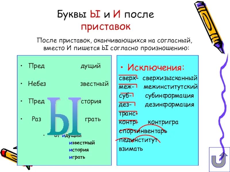 Буквы ы и и после приставок. Написание букв и ы после приставок. Буква и после приставок. Сверхизысканный. Сверх исключение