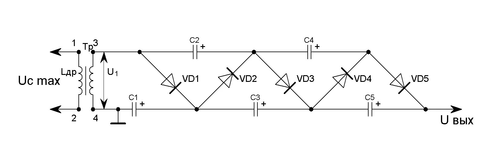 Схема умножителя напряжения на диодах и конденсаторах. Умножитель постоянного напряжения на диодах и конденсаторах схема. Умножитель напряжения схема. Умножитель напряжения на 3 диодах.