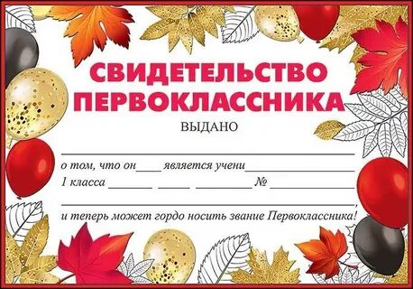 Свидетельство первоклассника на праздник посвящение в первоклассники