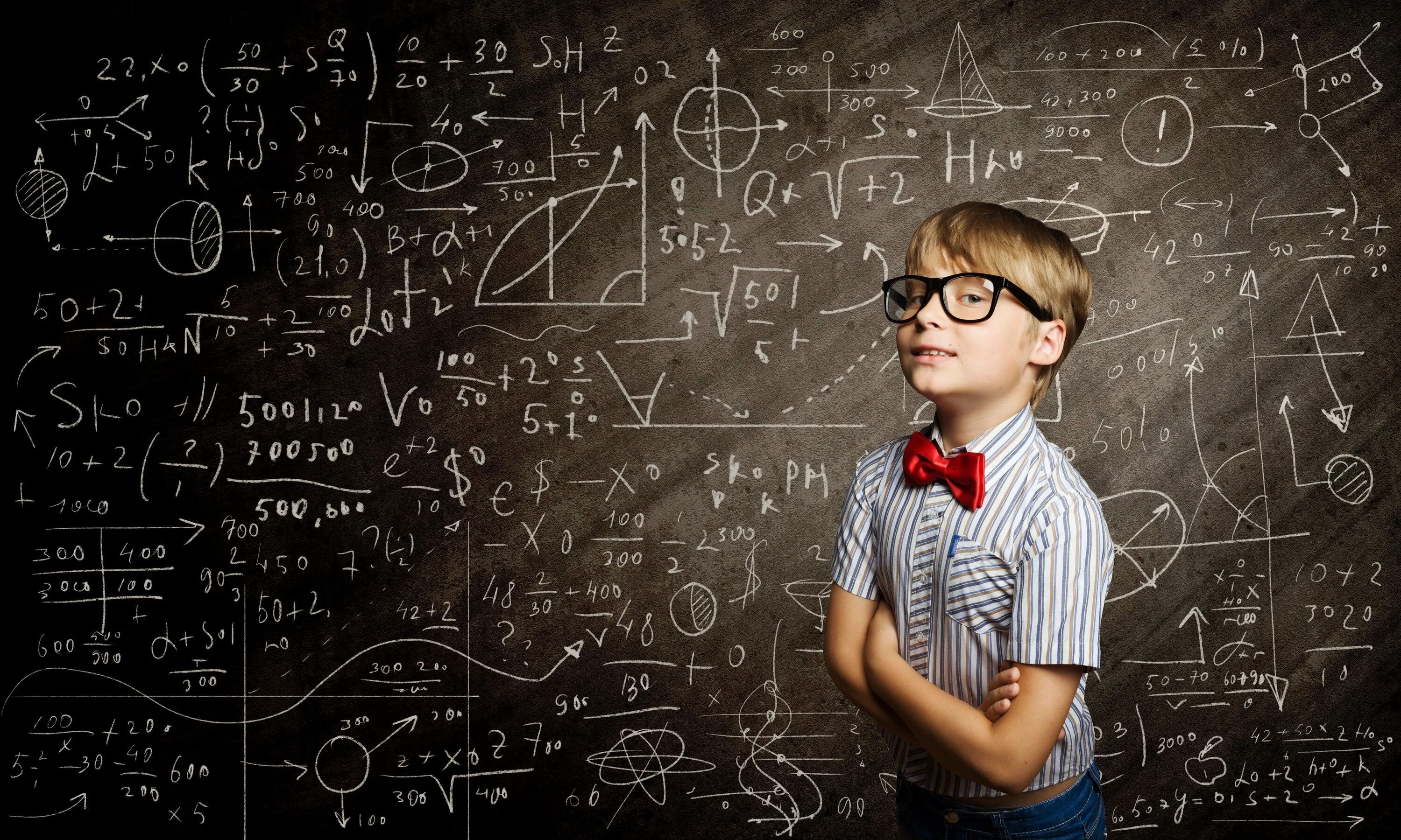 Мудрый математик. Математика для детей. Школьник на фоне доски. Шокльник на фоне доски. Школьник математика.