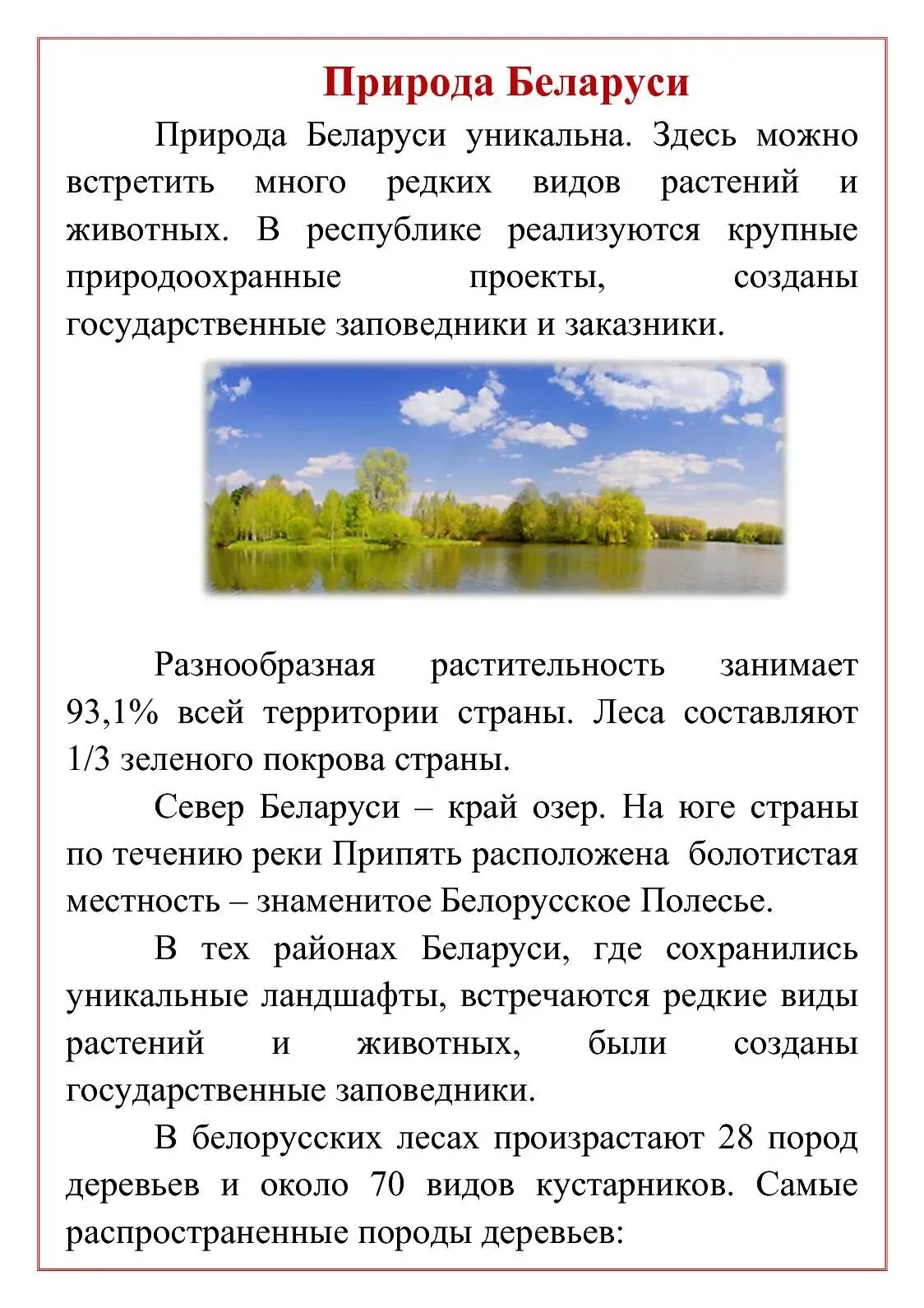 Живая природа беларуси краткое сообщение