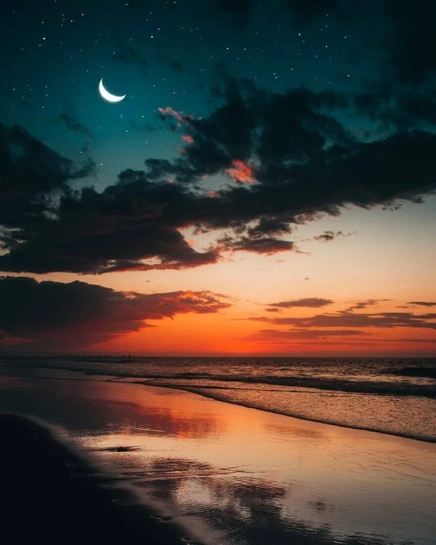 Закат ночь. Пейзаж ночь. Ночное море. Красивая ночь.