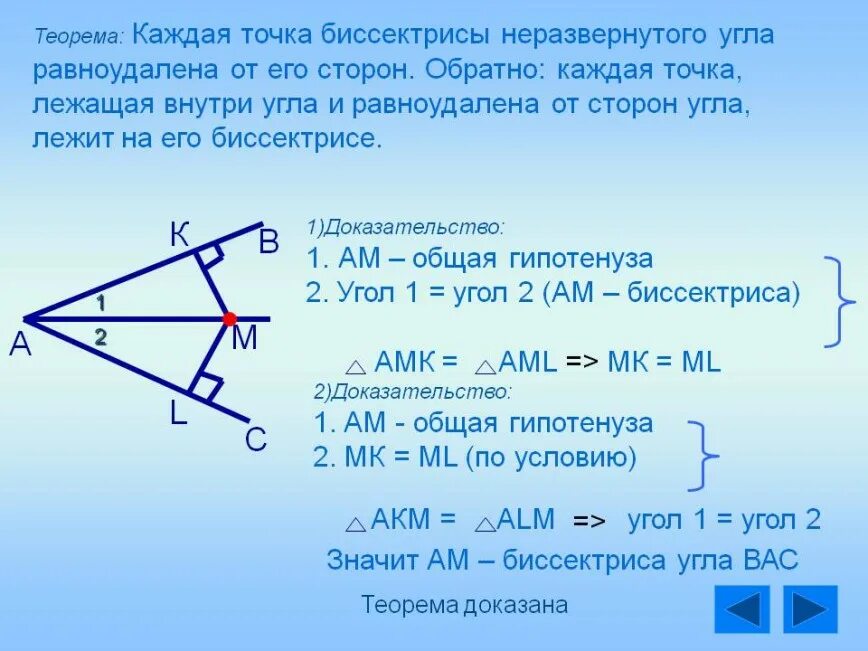 1 свойство биссектрисы угла. Свойство биссектрисы угла доказательство. Теорема о свойстве биссектрисы угла доказательство. Доказательство обратной теоремы о биссектрисе угла 8 класс. Докажите свойство биссектрисы угла.