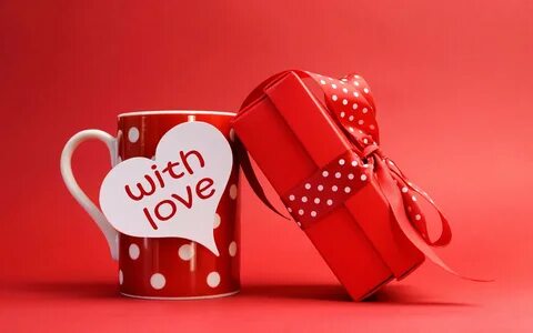 Cup with a gift on Valentine&apos;s Day February 14.