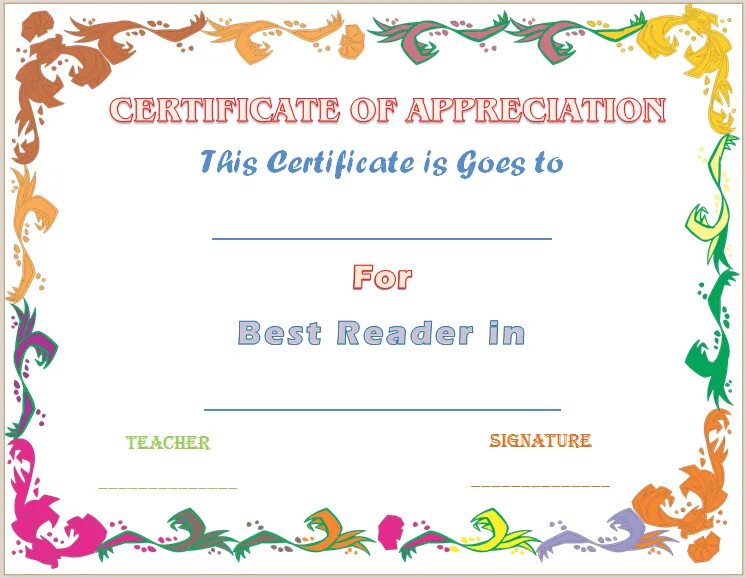 Reading certificate. Certificate of Appreciation. Certificate for Appreciation. Certificate of Appreciation for teachers. Templates for Certificates.