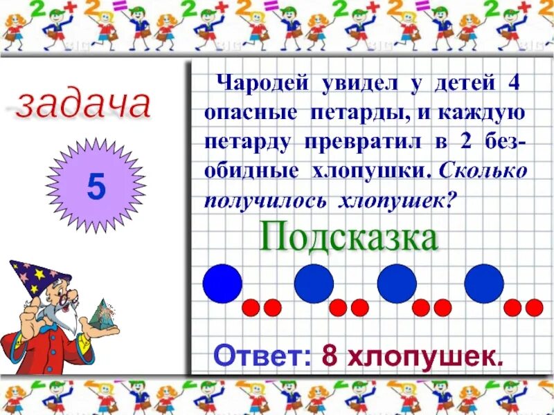 Реши задачку в 5 одинаковых банках 20 кг меда сколько меда в 4 банках. Папа разделил 12 хлопушек. 2 сына 2 отца поделили 3 яйца каждому по 1. Папа разделил 12 хлопушек. Два сына два отца поделили.