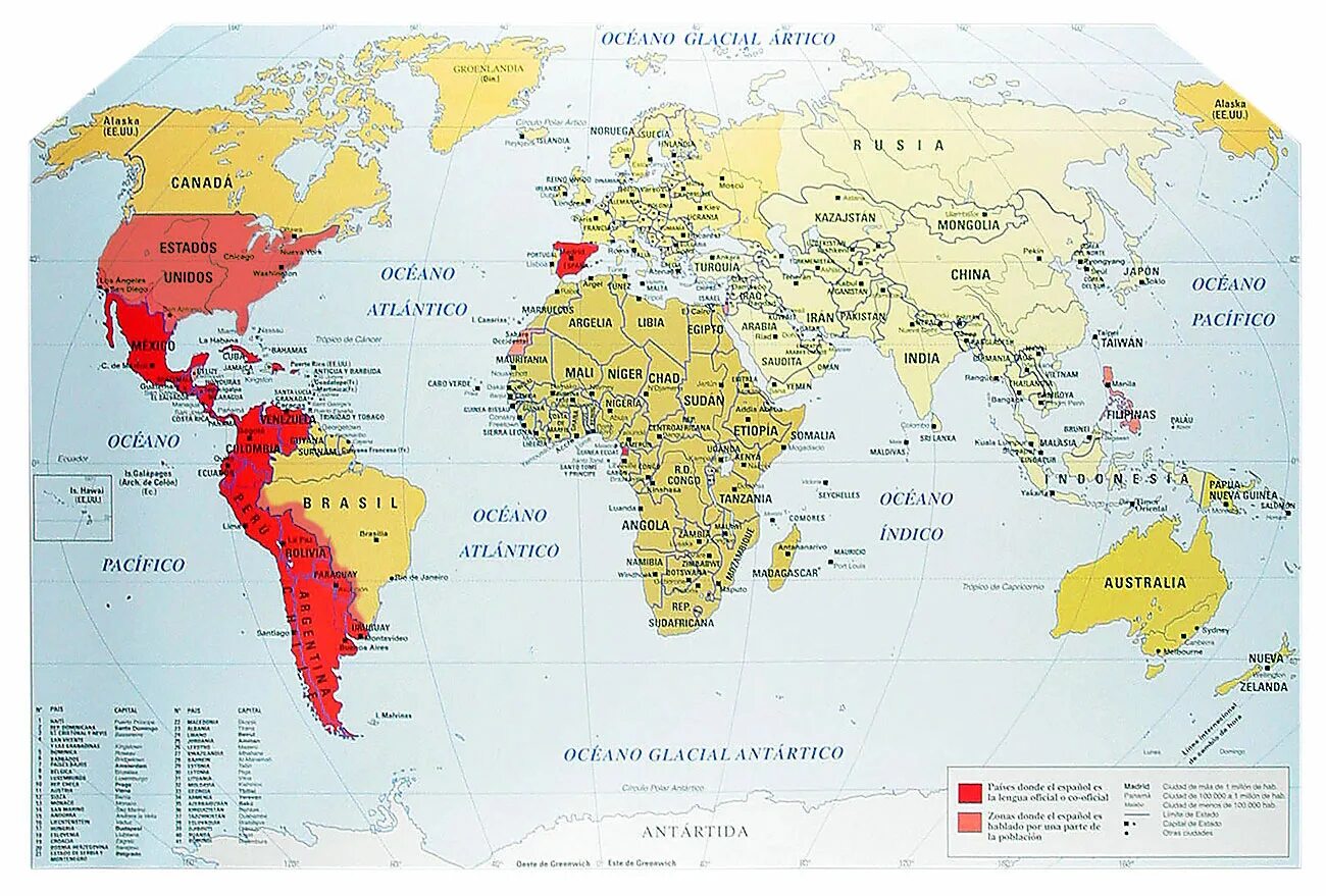 Карта распространения испанского языка в мире. Карта испанского языка в мире.