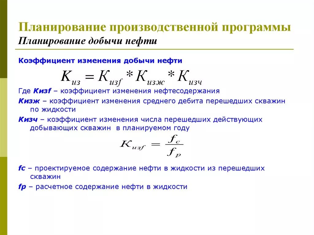 Планирование производственной программы. Коэффициент изменения добычи нефти. Коэффициент изменения производственной программы. Коэффициент изменения дебита. Изменение показателя на 10