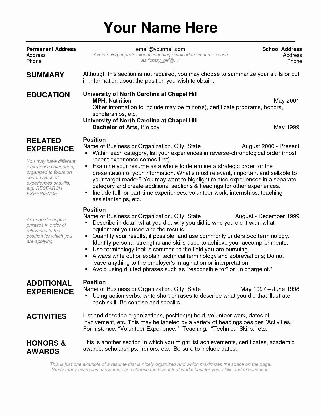 Short Resume example. Resume for applying. Honors в резюме. Position applied в резюме. Experience name