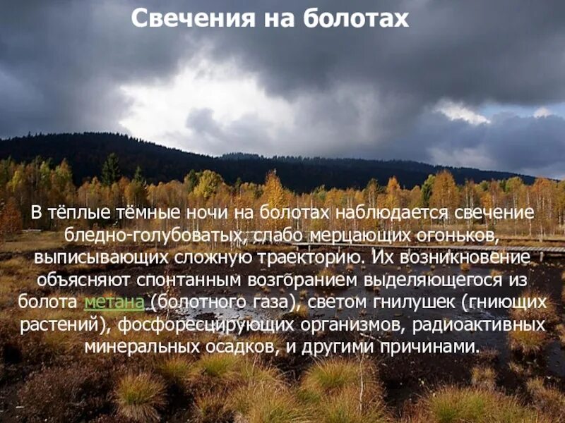 Более 10 территории россии занимают болота можно. Болота 6 класс география. Болото это в географии 6 класс. Свечение на болотах. Виды болот 6 класс география.