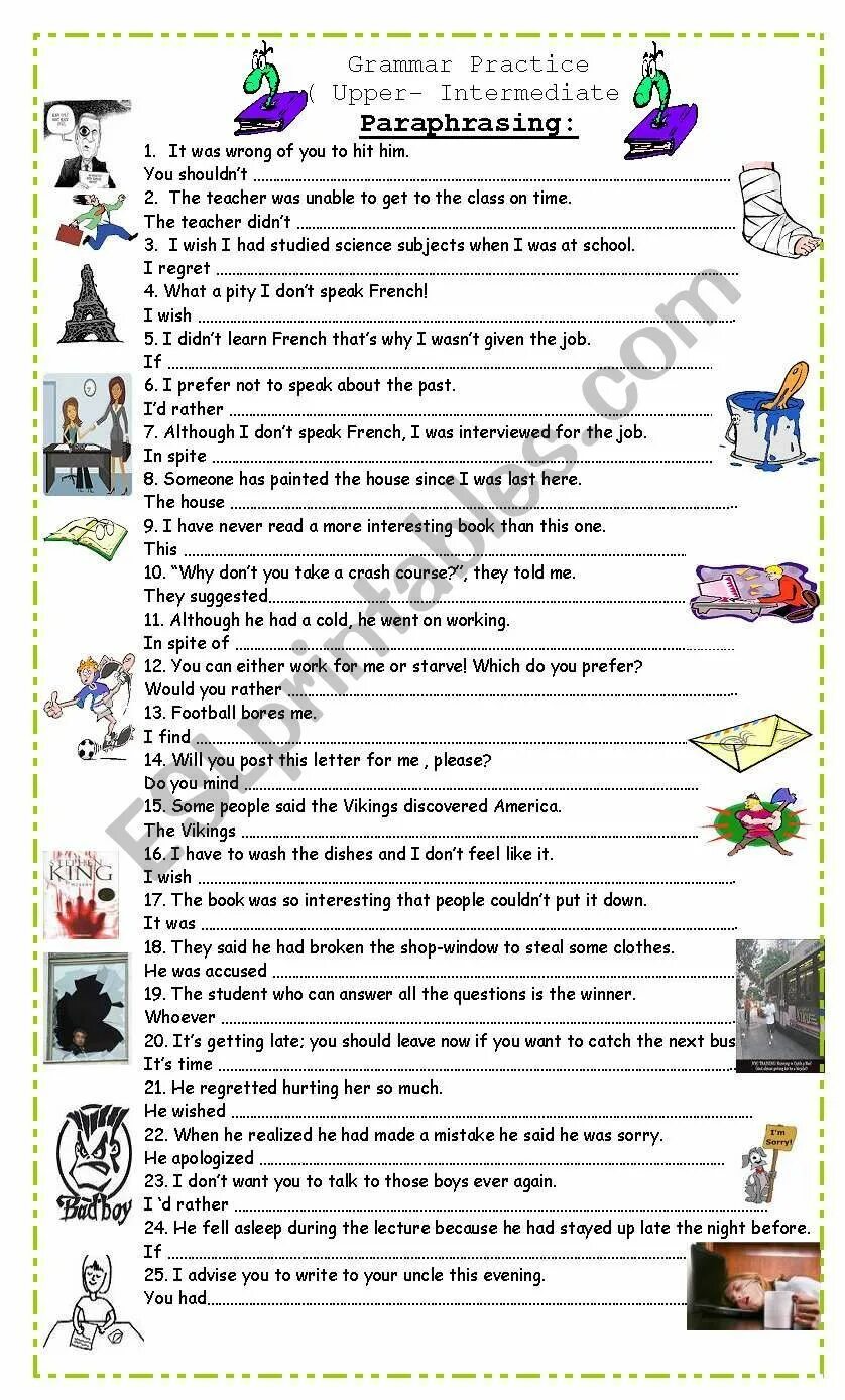 Vocabulary and grammar exercises
