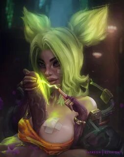 ecchioni, league of legends, 1boy, 1girls, clothed, green hair, titjob, zer...