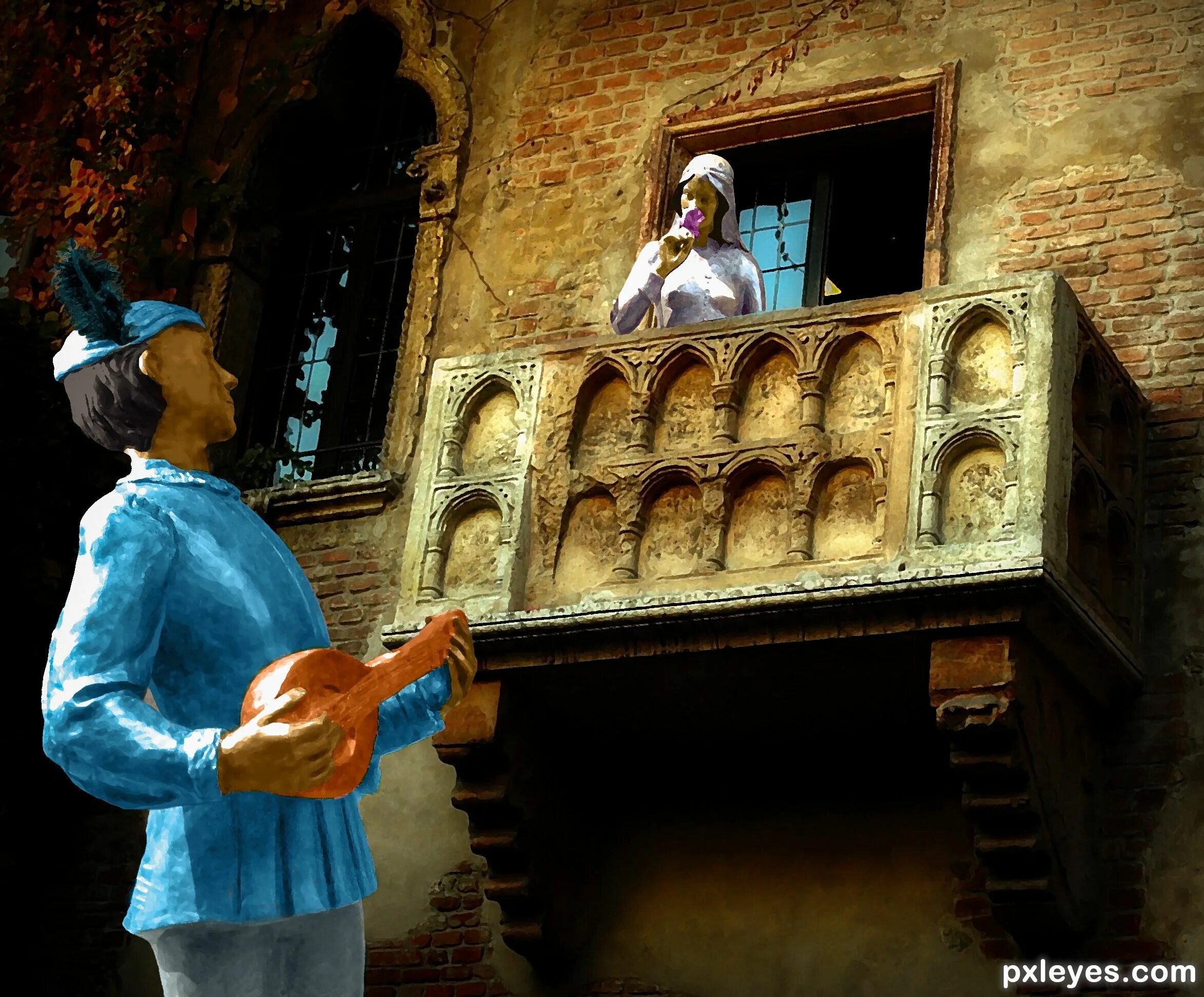 с гитарой под балконом. поет серенаду. поет серенаду. парень с гитарой. песни исполняемые вечером под балконом.