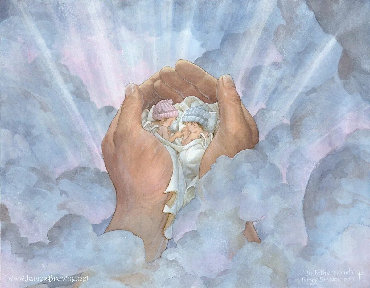 Рука Бога. Младенец в руках Бога. Ангелы дети Бога. Ладони Бога.