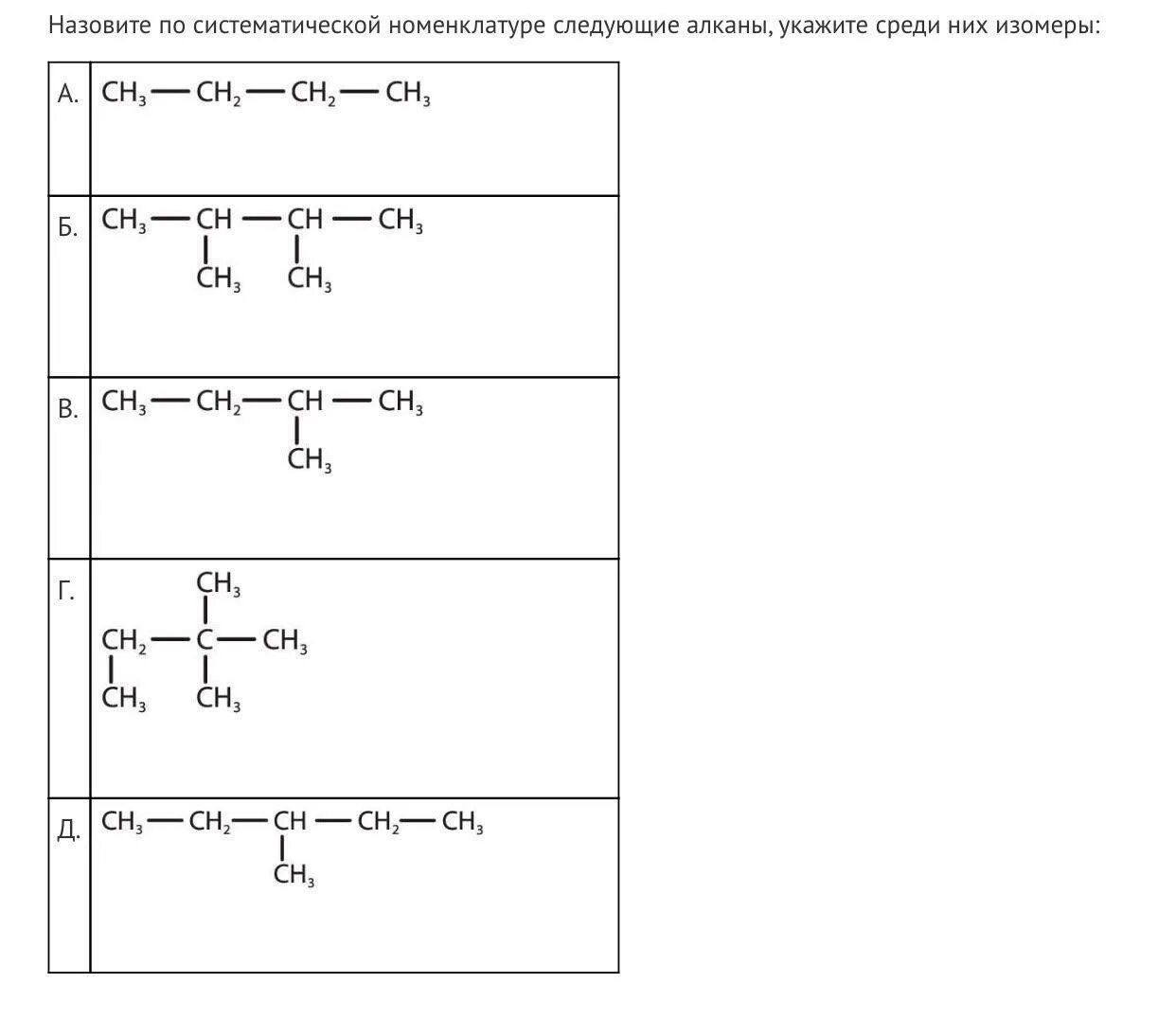 Назовите по следующей номенклатуре следующие алканы