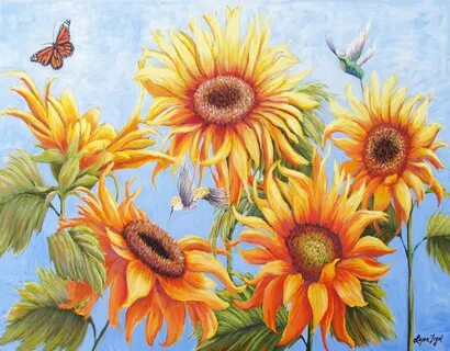 Подсолнухи на бирюзовом фоне картина. 