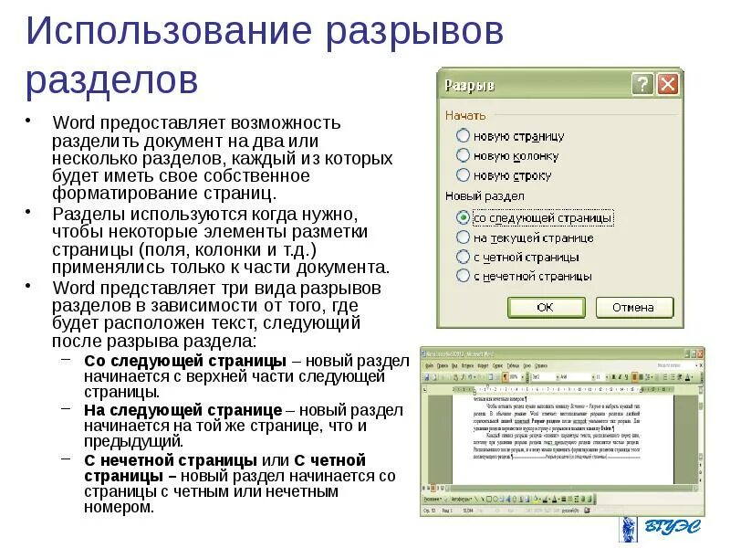 Как пользоваться word. Формирование в документе разделов. Деление документа на разделы Word. Раздел текстового документа — это. Разбивка на разделы в Ворде.