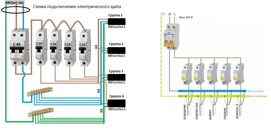 Показать как можно подключить. Схема подключения вводного автомата 220 вольт. Схема подключения 2х полюсного УЗО. Распред щиток на 4 автомата схема подключения. Схема подключения квартирного щитка.