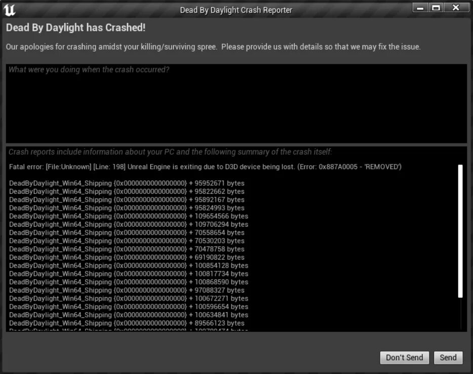 Ошибка Dead by Daylight. Краш игры ошибка. Краш Анреал энджин 4. Ошибка 0x887a0006.