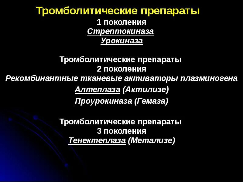 Тканевой активатор плазминогена препарат. Тромболитические препараты. Тромболитическая припараты. Тромболитические препараты 3 поколения.