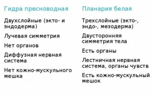 Признак гидра пресноводная белая планария. Сравнение кишечнополостных и плоских червей таблица. Белая планария кожно мускульный мешок. Сравнительная таблица пресноводной гидры и белой планарии. Сравнение кишечнополостных и плоских червей таблица 7 класс биология.