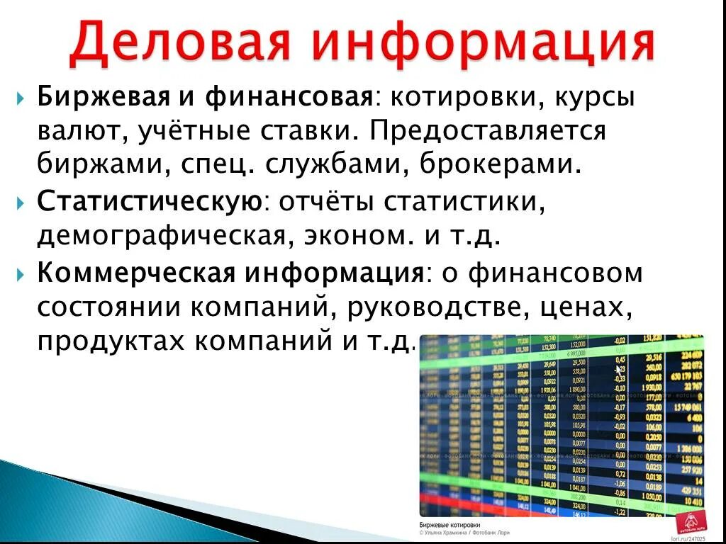 Деловая информация организации