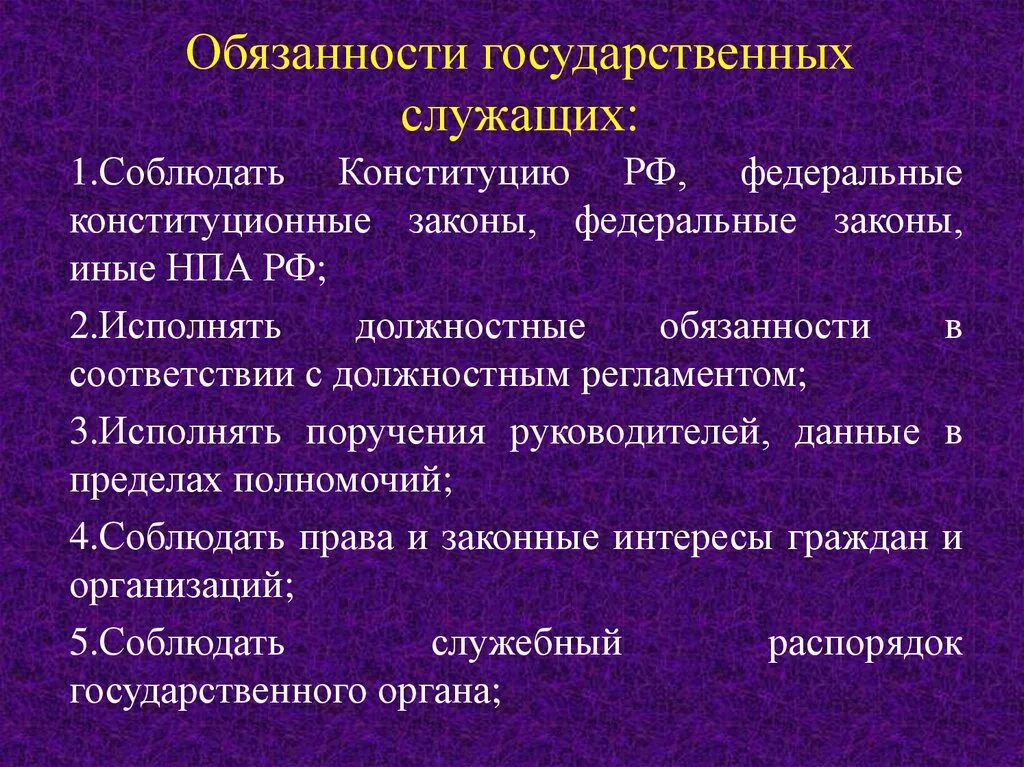 Обязанности государственного служащего рф