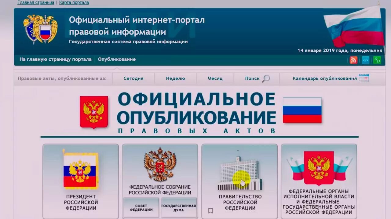 Опубликованные нормативные акты рф. Правовые порталы. Портал правовой информации Российской Федерации.