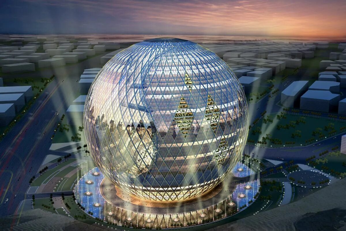 Шар сферической формы. Технопарк в Дубае. Технопарк «Планета земля» в Дубаи.