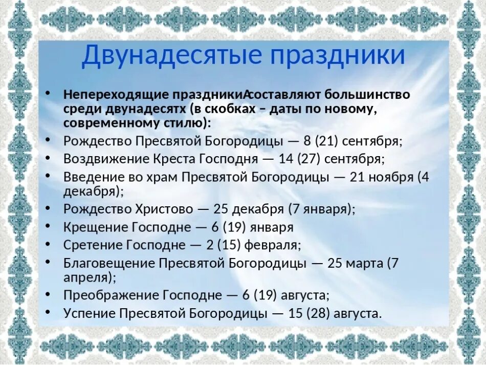 12 праздников кратко