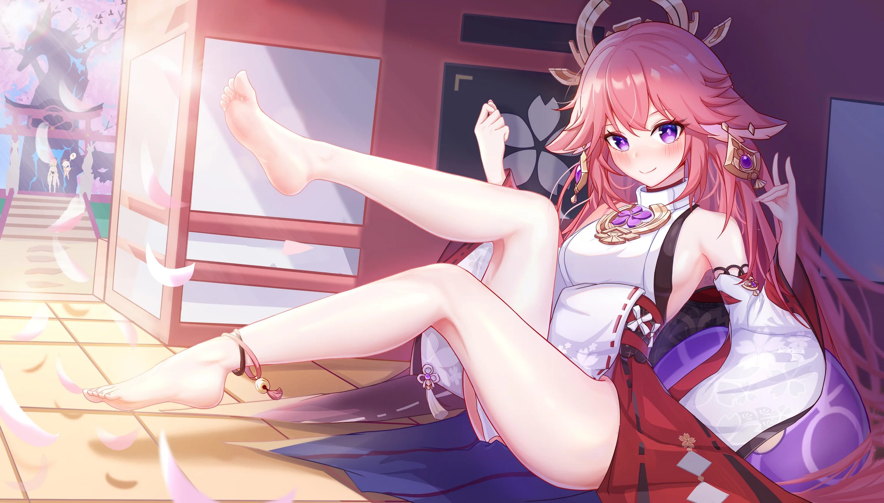 YAE Miko. 1920х1080 YAE Miko feet Ecchi. Kiss me again Nightcore Art.