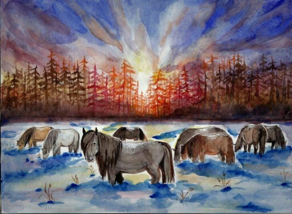 Якутия рисунки. Якутские картины природа. Якутская лошадь. Якутская лошадь, живопись. Якутская природа в живописи.