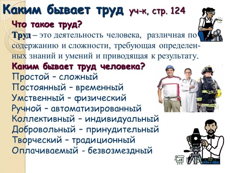 Профессии относящиеся к сложному труду. Каким бывает труд человека. Каким бывает труд что создается трудом. Что такое труд и каким он бывает. Какой бывает труд Обществознание.