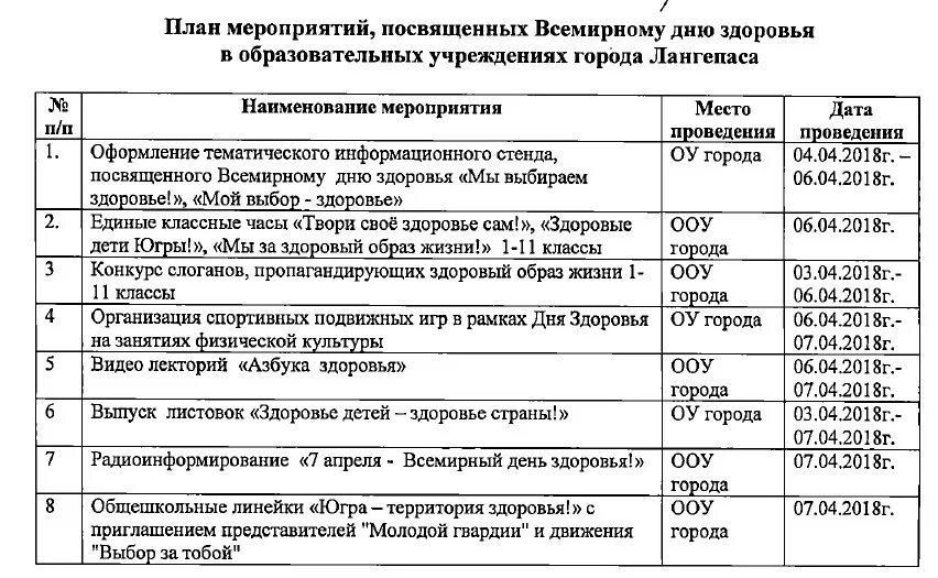 Мероприятие посвященное здоровью