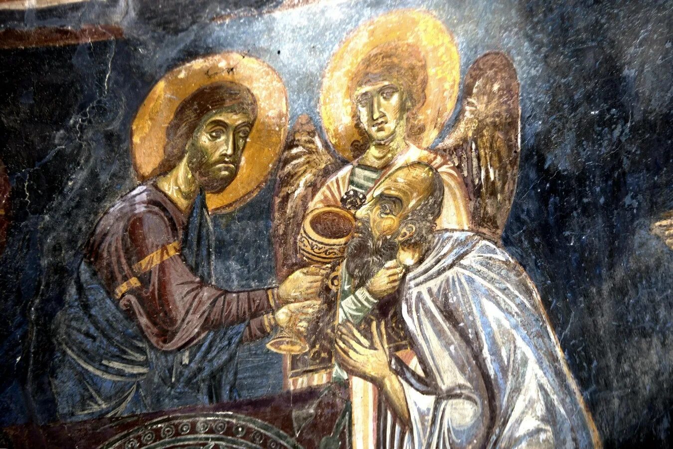 Достойно есть византийская. Фреска евхаристия византия. фреска византия причащение апостолов. византийская фреска евхаристии. нерези фрески причащение апостолов.