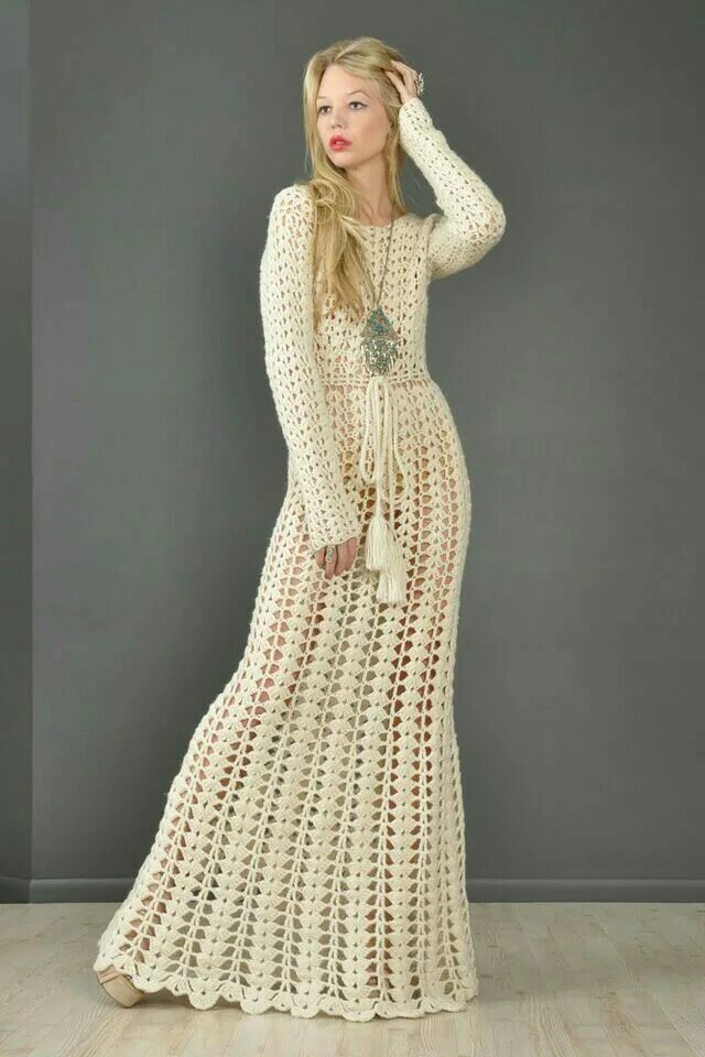 Вязаные длинные платья фото Платья вязаные спицами: лето-осень 2016 Fashion dresses, Fashion, Beauty forever