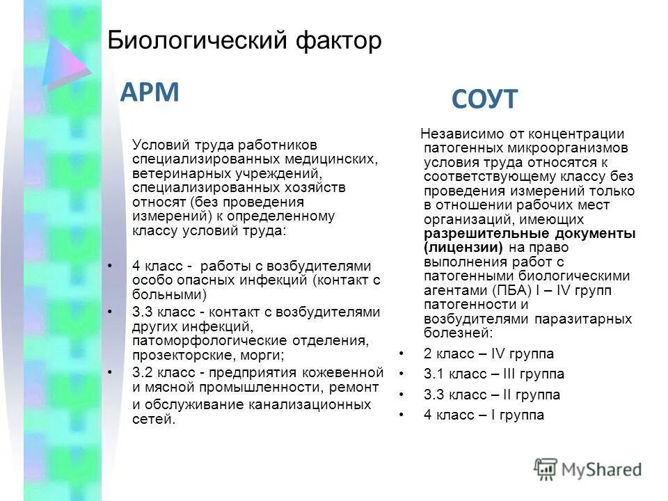 Доплата за труд в особых условиях. Биологический фактор условий труда. Биологический фактор при специальной оценке. Бактериологический фактор по СОУТ.