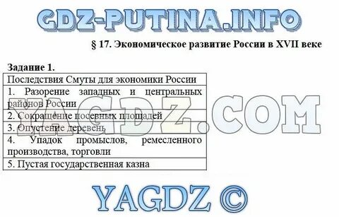 Таблица последствия смуты для экономики и хозяйства