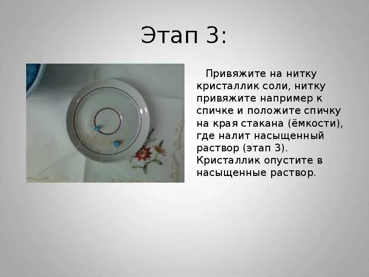 В опыте экспериментатор положил несколько кристаллов